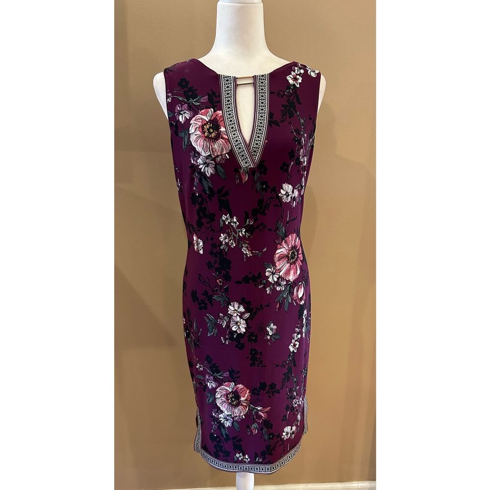 White House Black Market Burgundy Reversible Floral Dress, Size S